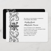 ブラック ホワイト フルール カトリック 結婚式招待状 招待状 (正面/裏面)