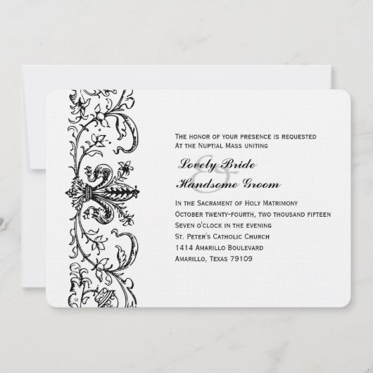 ブラック ホワイト フルール カトリック 結婚式招待状 招待状 (正面)
