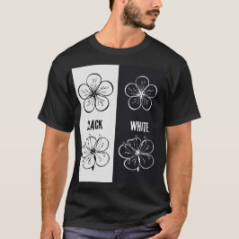 ブラック ホワイト フローラル コントラスト アート | ミニマリスト Tシャツ