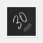 ブラック&ホワイト | ブラシスクリプト30th誕生日パーティー スタンダードカクテルナプキン (正面)