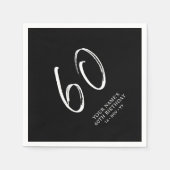 ブラック&ホワイト | ブラシスクリプト60th誕生日パーティー スタンダードカクテルナプキン (正面)