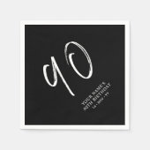 ブラック&ホワイト | ブラシスクリプト90th誕生日パーティー スタンダードカクテルナプキン (正面)