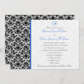 ブラック、ホワイト、ブルーダマスク結婚式招待状 招待状 (正面/裏面)