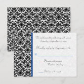 ブラック, ホワイト, ブルー ダマスク RSVP カード (正面/裏面)