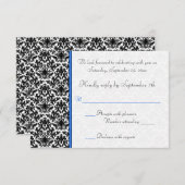 ブラック, ホワイト, ブルー ダマスク RSVP カード (正面/裏面)