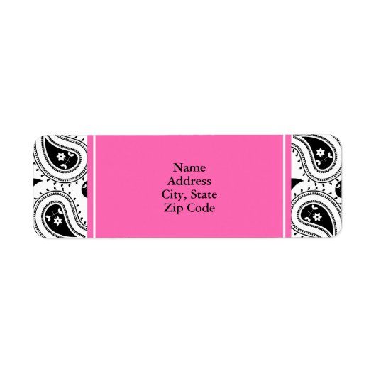 ブラック、ホワイト、ホットピンクのペイズリーパターン ラベル (正面)