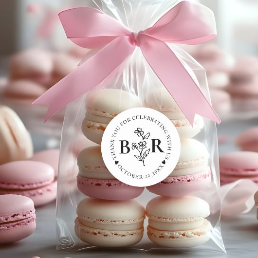 ブラック＆ホワイト ボタニカル カスタム モノグラム ラウンドシール