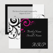 ブラック+ホワイト マゼンタ スワール ウェディング マッチング RSVP (正面/裏面)