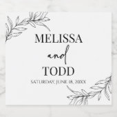 ブラック ホワイト ミニマル ミニマリスト ブランチ リーフ ウェディング リキュールボトルラベル (シングルラベル)