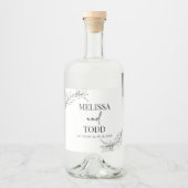 ブラック ホワイト ミニマル ミニマリスト ブランチ リーフ ウェディング リキュールボトルラベル (正面)