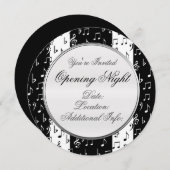 ブラック＆ホワイト ミュージカル ストライプ 円形 招待状 2 (正面/裏面)