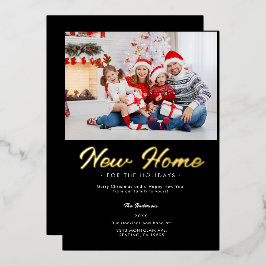 ブラック ホワイト ムービング アナウンスメント ホリデー フォト ゴールド