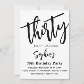 ブラック&ホワイト モダンな30歳の誕生日パーティー 招待状 (正面)