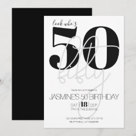 ブラック&ホワイト モダン エレガント 50歳の誕生日 招待状