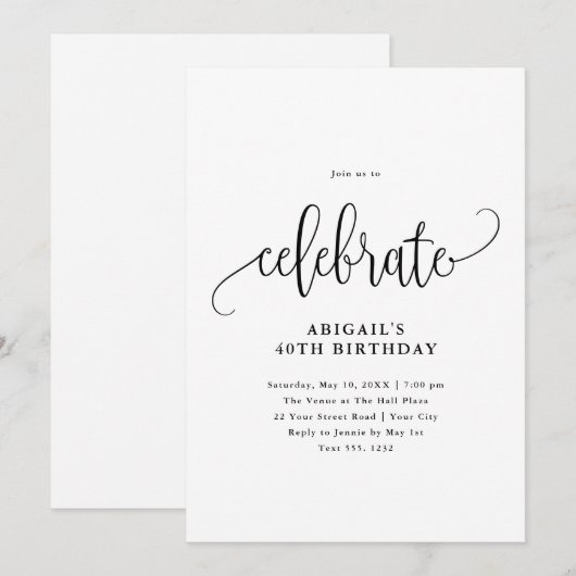 ブラック/ホワイト モダン カリグラフィーを祝う 招待状 (正面/裏面)