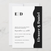 ブラック&ホワイト | モノグラム側ウェーブフォト結婚ズ 招待状 (正面)