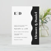 ブラック&ホワイト | モノグラム側ウェーブフォト結婚ズ 招待状 (スタンド正面)