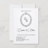 ブラック＆ホワイト モノグラム ヴィクトリアン クレスト ウェディング 招待状 (正面)