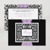 ブラック ホワイト ラベンダー ダマスク 印刷 リボン RSVP (正面/裏面)