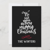 ブラック・ホワイト・レッドのクリスマスツリー文字の写真 シーズンカード (正面)