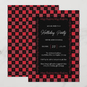 ブラック・ホワイト・レッドのクリスマス モダンなホリデーパーティー 招待状 (正面/裏面)