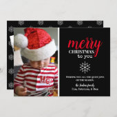 ブラック、ホワイト、レッドのコラージュ スノーフレーク フォト シーズンカード (正面/裏面)