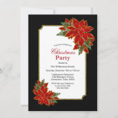 ブラック、ホワイト＆レッドのポインセチアクリスマスパーティー 招待状 (正面)