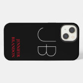 ブラック ホワイト レッド シック モノグラム 名前入れ iPhoneケース (裏面横)