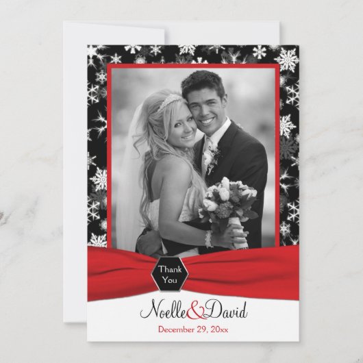 ブラック, ホワイト, レッド スノーフレーク ありがとうカード - フラット サンキューカード (正面)