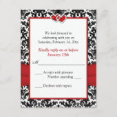 ブラック ホワイト レッド ダマスク、ハートのつながるRSVPカード 出欠カード (裏面)