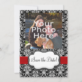 ブラック/ホワイト/レッド リボン ダマスク セーブ・ザ・デート