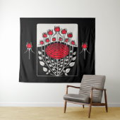 ブラック ホワイト レッド ローズ、ローズバッド アールヌーボー フラワーズ タペストリー (インサイチュ(横))