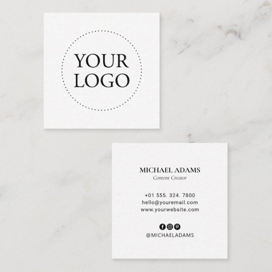 ブラック&ホワイト |ロゴシンプルとソーシャルメディア スクエア名刺 (正面/裏面)