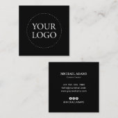 ブラック&ホワイト |ロゴシンプルとソーシャルメディア スクエア名刺 (正面/裏面)