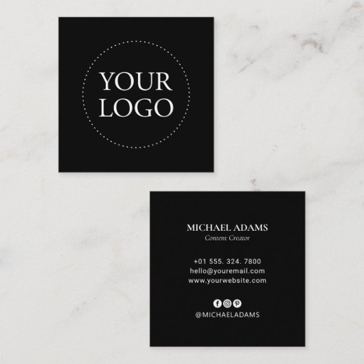 ブラック&ホワイト |ロゴシンプルとソーシャルメディア スクエア名刺 (正面/裏面)