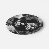 ブラック ホワイト ローズ スケルトン スカル ゴシック ウェディング ペーパープレート (アングル)