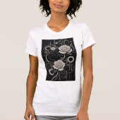 ブラック&ホワイト ローズ 3D マイクロモザイク Tシャツ (正面)