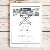 ブラック・ホワイト ヴィンテージ ムービーナイト 大人誕生日 招待状