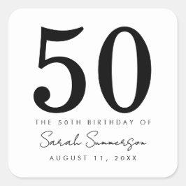 ブラック ホワイト 名前 日付 50歳の誕生日パーティー スクエアシール