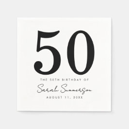 ブラック ホワイト 名前 日付 50歳の誕生日パーティー スタンダードカクテルナプキン