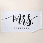 ブラック＆ホワイト 新婚 花嫁 パーソナライズ ビーチタオル (正面)