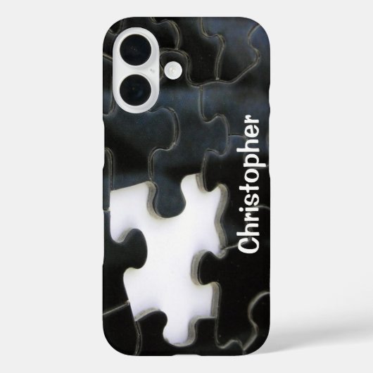 ブラック ホワイト 欠けたジグソーパズルのピース テンプレート Case-Mate iPhoneケース (裏面)