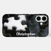 ブラック ホワイト 欠けたジグソーパズルのピース テンプレート Case-Mate iPhoneケース (裏面 (横))