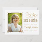 ブラック、ホワイト、金ゴールドクラス2025写真卒業 招待状 (正面)