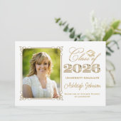 ブラック、ホワイト、金ゴールドクラス2025写真卒業 招待状 (スタンド正面)