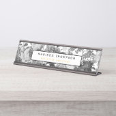 ブラック、ホワイト、金ゴールドヴィンテージフローラプロフェッショナル デスクネームプレート (正面)