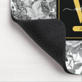 ブラック、ホワイト、金ゴールドヴィンテージフローラモノグラム マウスパッド (コーナー)