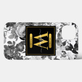 ブラック、ホワイト、金ゴールドヴィンテージフローラモノグラム Case-Mate iPhoneケース (裏面 (横))