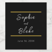 ブラック、ホワイト、金ゴールド新郎新婦結婚ズ ワインラベル (シングルラベル)