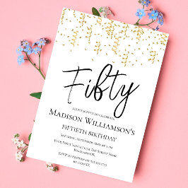 ブラック・ホワイト&金ゴールド50歳の誕生日パーティー 招待状